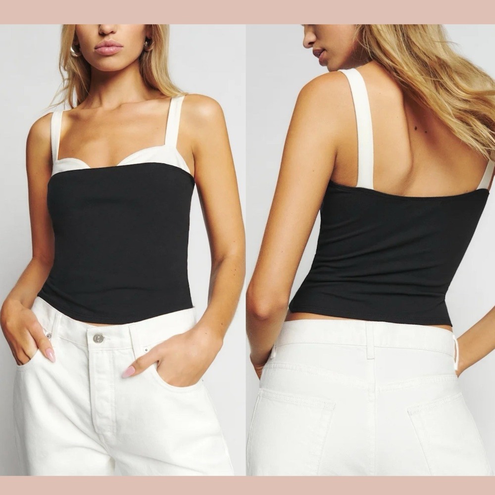 EUC $88 Reformation [ Medium ] Harlan Knit Tank Top in‎ Black White #T2069